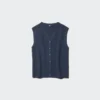 Pull femme à col en V festonné | Sans manches