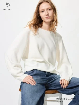 Pull femme à manches volumineuses en coton 3D Knit