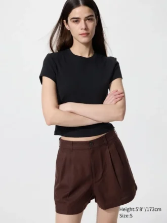 Shorts en lin et coton pour femme