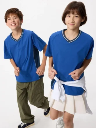 T-shirt à col en V DRY-EX pour enfants | Bicolore