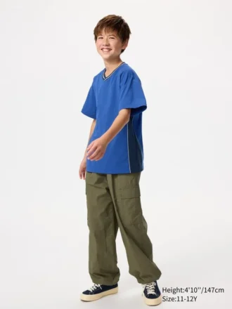 T-shirt à col en V DRY-EX pour enfants | Bicolore