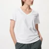 T-shirt à col en V en coton flammé pour femme T-shirt à col en V en coton flammé pour femme