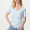T-shirt à col en V en coton flammé pour femme T-shirt à col en V en coton flammé pour femme