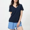 T-shirt à col en V en coton flammé pour femme T-shirt à col en V en coton flammé pour femme