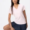 T-shirt à col en V en coton flammé pour femme T-shirt à col en V en coton flammé pour femme