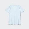 T-shirt à col en V en coton flammé pour femme T-shirt à col en V en coton flammé pour femme