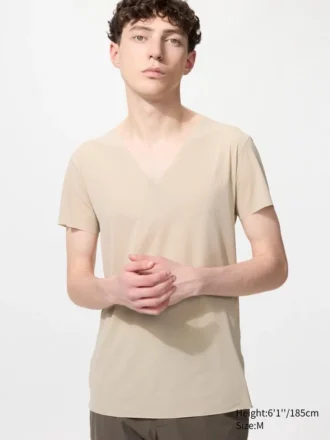 T-shirt en maille anti-odeurs AIRism pour homme | Col en V