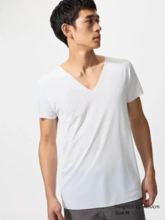 T-shirt en maille anti-odeurs AIRism pour homme | Col en V