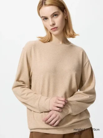 T-shirt en polaire tricotée douce pour femme | T-shirts manches longues