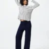T-shirt gaufré pour femme | Rayé