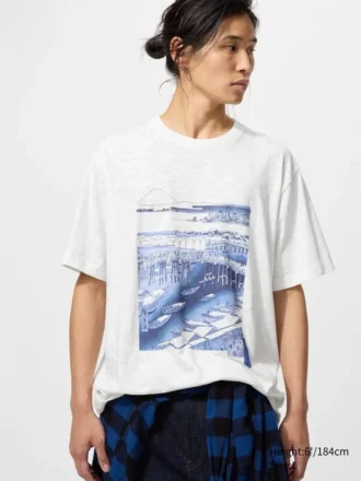 T-shirt graphique unisexe bleu Ut Ukiyo-E