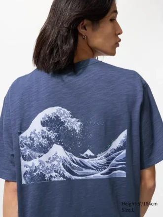 T-shirt graphique unisexe bleu Ut Ukiyo-E