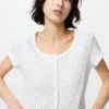 T-shirt mini à col ouvert pour femme, motif gaufré | Motif