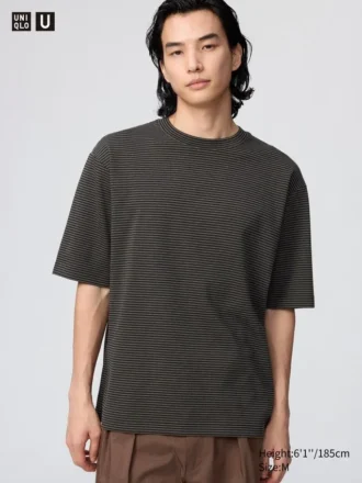 T-shirt oversize unisexe en coton AIRism à rayures