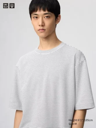 T-shirt oversize unisexe en coton AIRism à rayures