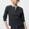 T-shirts à col henley côtelé pour femme