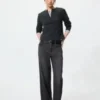 T-shirts à col henley côtelé pour femme