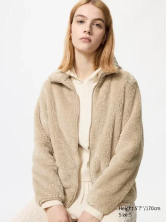 Veste zippée à capuche en polaire à mailles bouclées pour femme