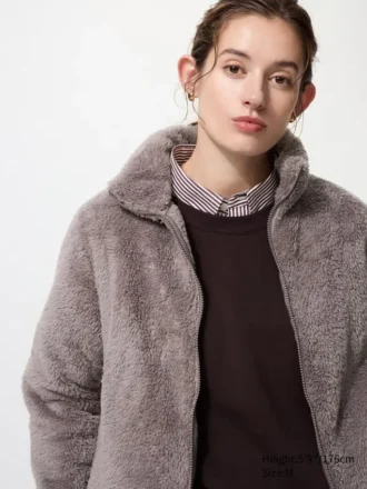 Veste zippée à capuche en polaire à mailles bouclées pour femme Veste zippée à capuche en polaire à mailles bouclées pour femme