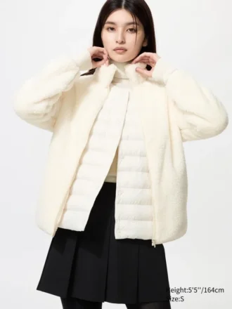 Veste zippée à capuche en polaire à mailles bouclées pour femme