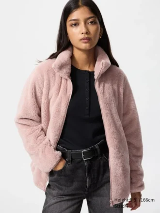 Veste zippée à capuche en polaire à mailles bouclées pour femme
